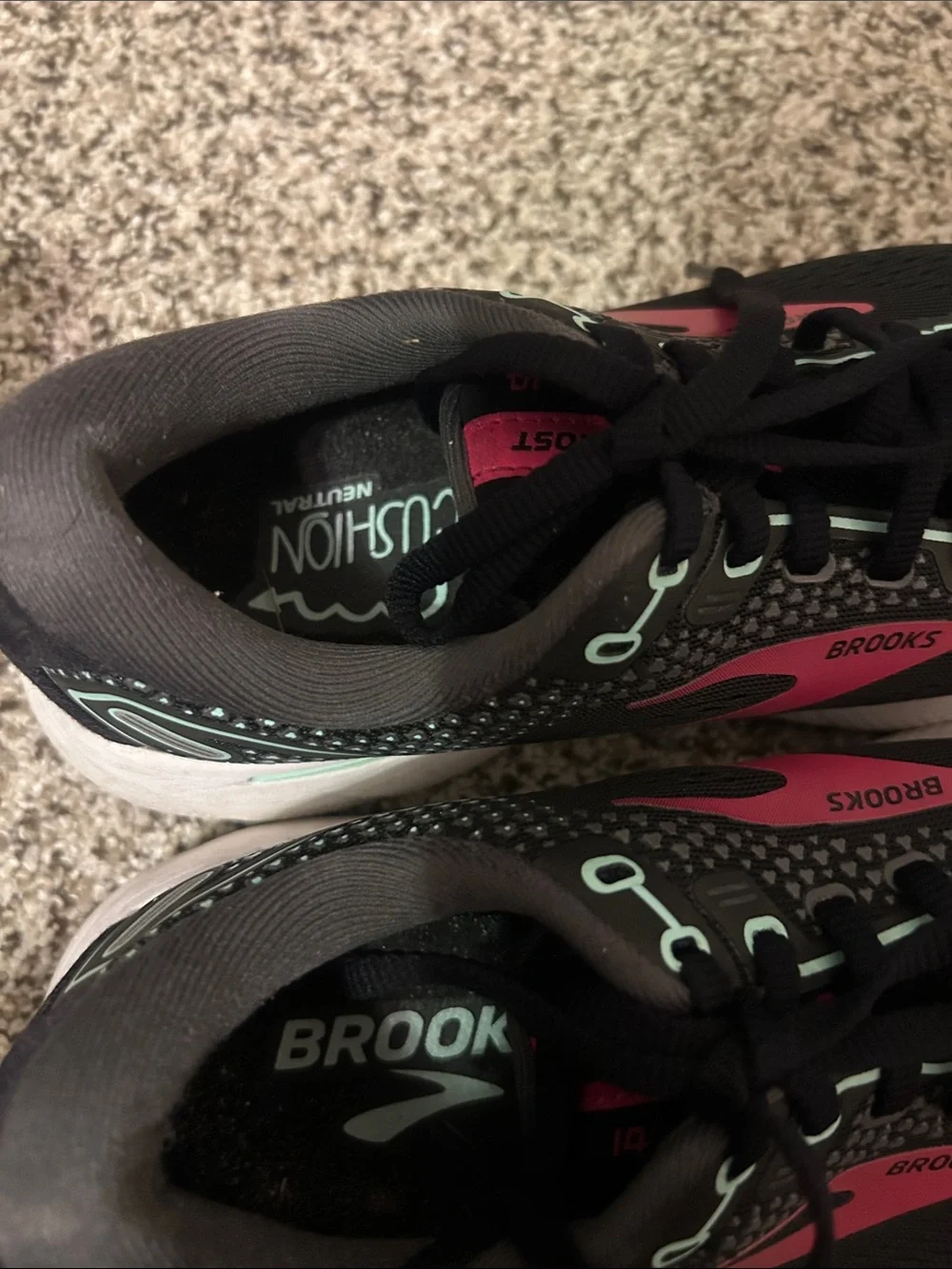 Brooks Black Running Shoes with Pink and Mint Accents